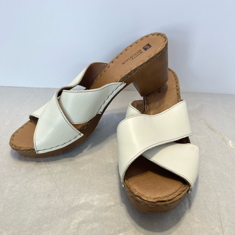 White Mountain Moon Chunky Platform Sandals Sz 9 White Criss Cross Leather Strap - Picture 4 of 10